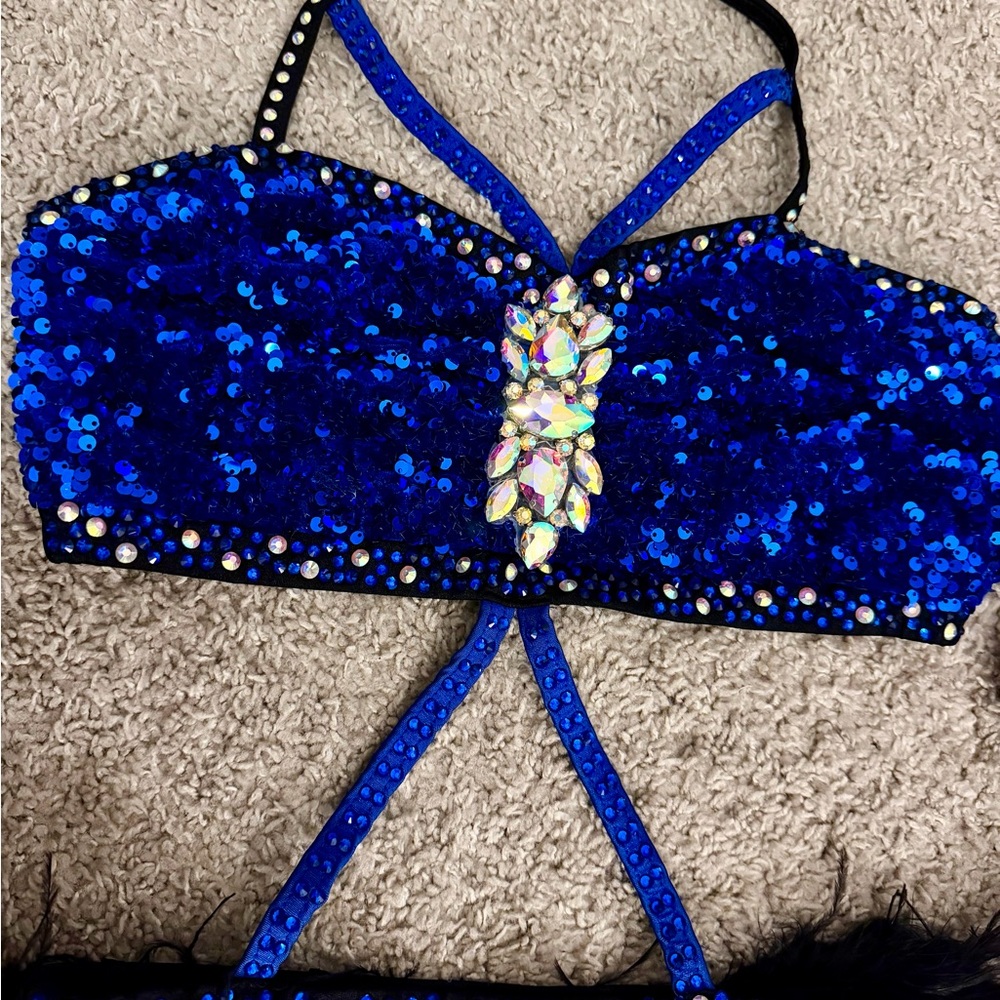 Glamour Blue Sequin Dance Attached 2-piece with Strappy Detail - Size M - Picture 4 of 10